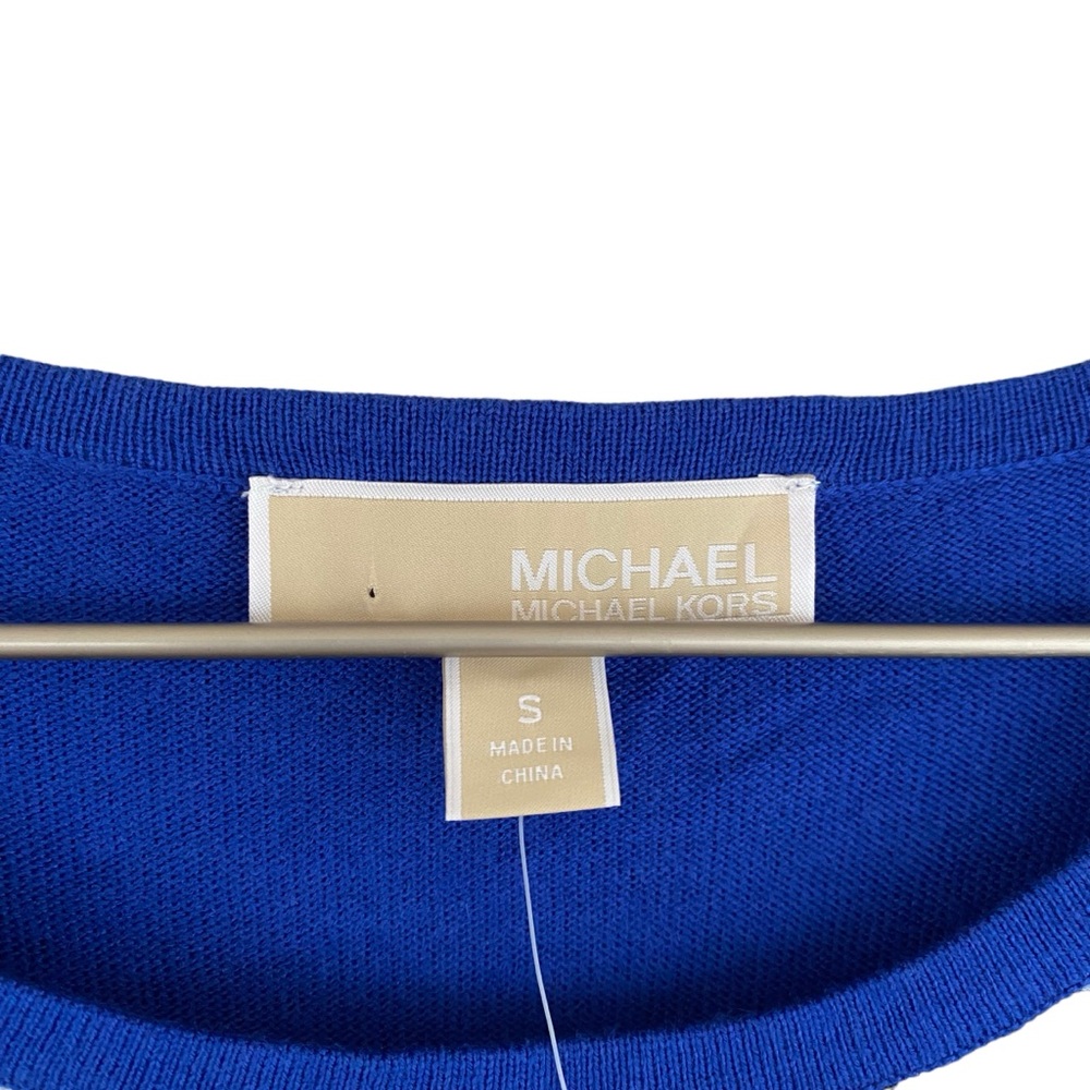 Michael Kors NWT Cobalt Blue & Black Windowpane Plaid Stripe Lightweight Sweater - Picture 4 of 9